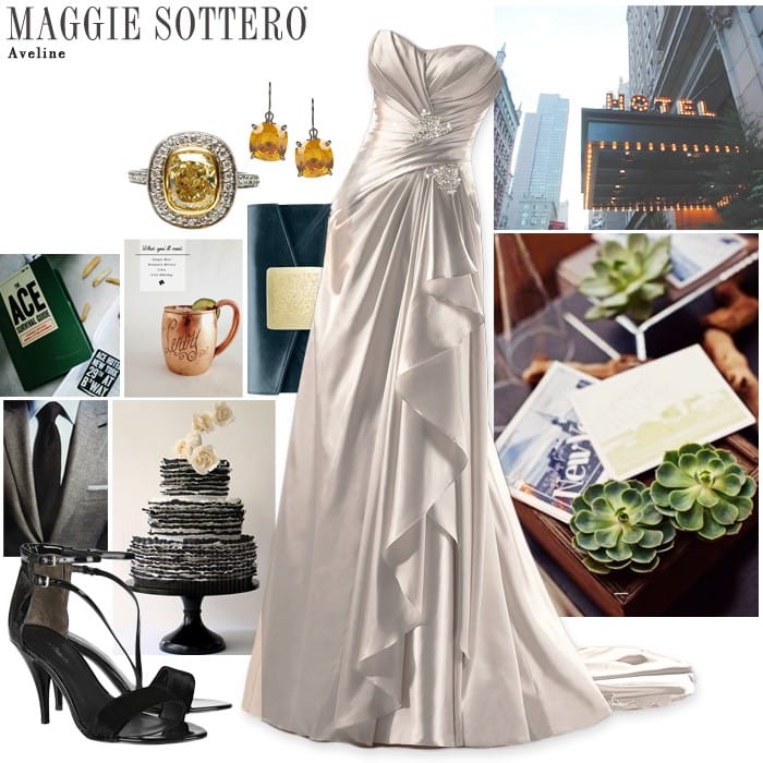 Urban wedding inspiration, paired with Maggie Sottero's Aveline wedding gown.