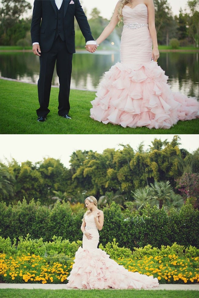 Real Maggie Bride, Jasmine, wearing a blush wedding dress by Maggie Sottero.