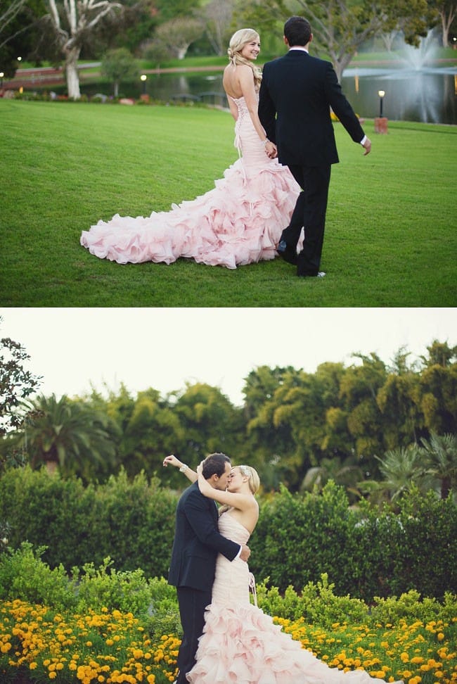 Real Maggie Bride, Jasmine, wearing a blush wedding dress by Maggie Sottero.