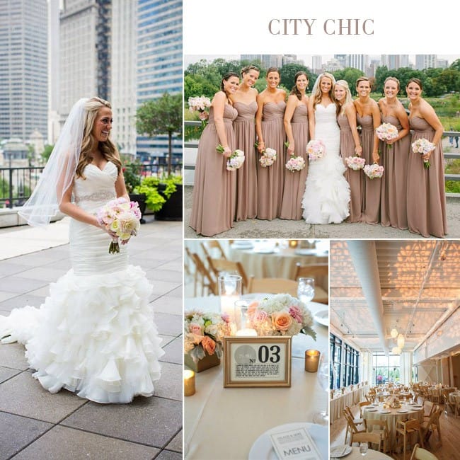 City chic wedding featuring fit-and-flare wedding gown, Divina, by Maggie Sottero.