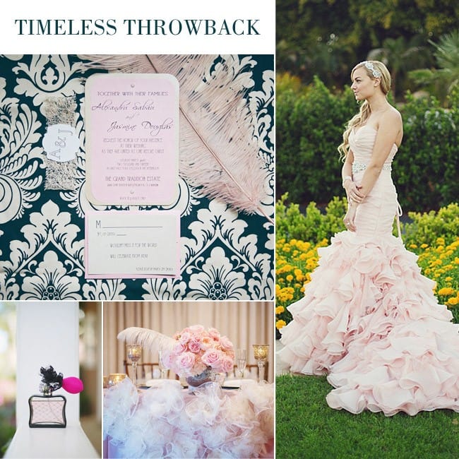 Vintage wedding featuring fit-and-flare wedding gown, Divina, by Maggie Sottero.