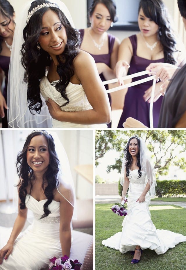 Midgley Bride, Joyce, wearing Adorae for her shades of purple wedding.