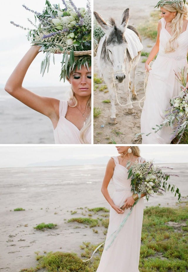 Grecian inspired photo shoot with blush pink wedding dress by Maggie Sottero.