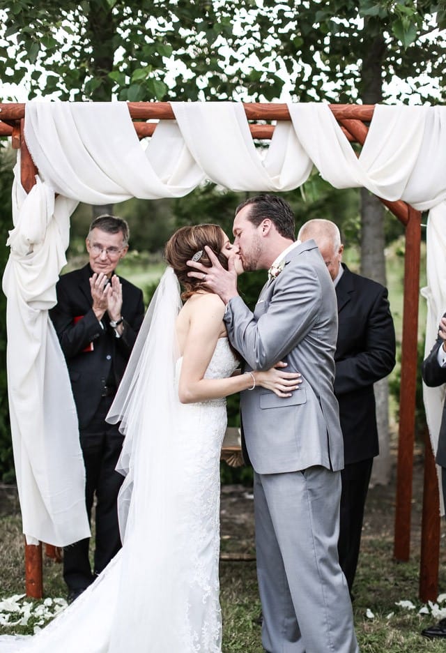 Real Bride, Laura, wearing the Chesney wedding dress by Maggie Sottero