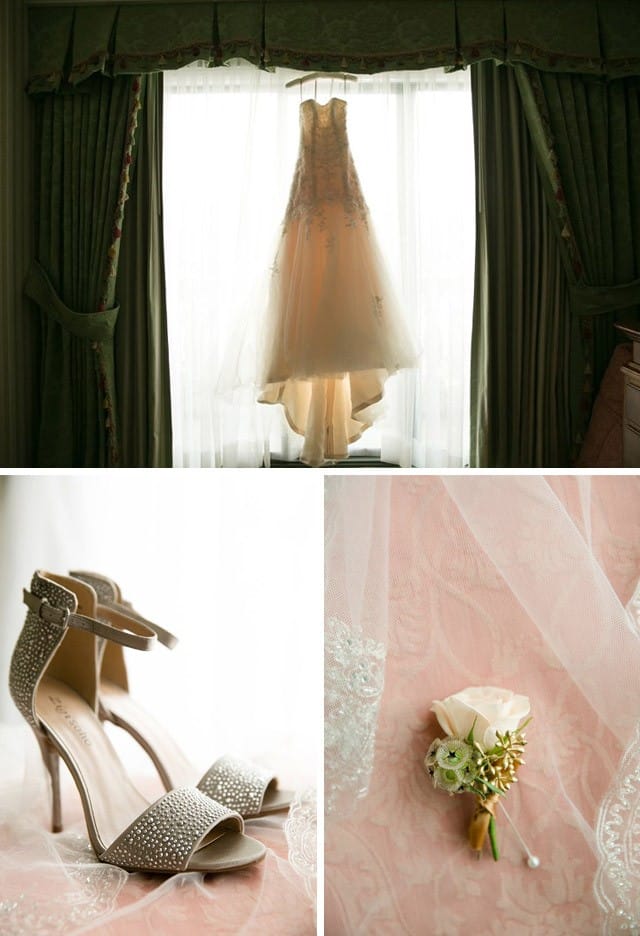 Maggie Bride, Yvonne, wearing lace fit and flare wedding dress