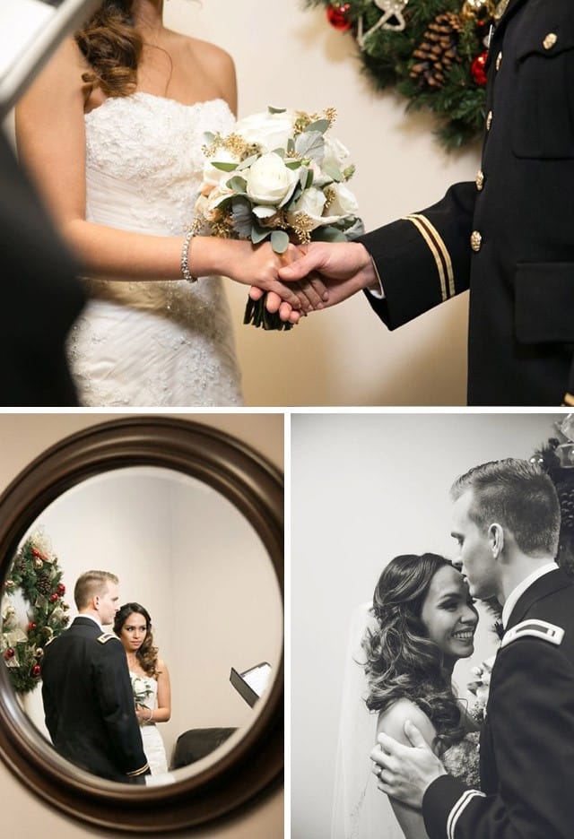 Maggie Bride, Yvonne, wearing lace fit and flare wedding dress